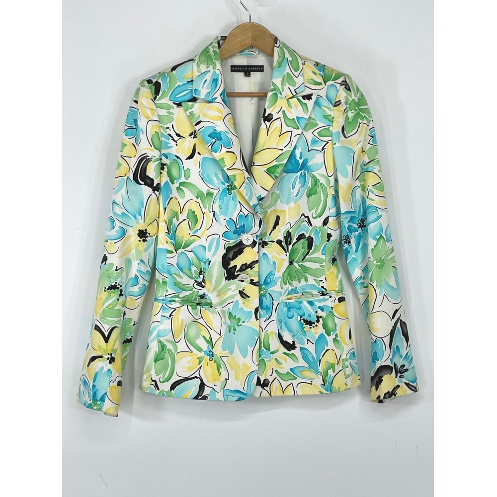 Excellent Isabella DeMarco Womens Blazer 2 Jacket Multi Floral Watercolor Print